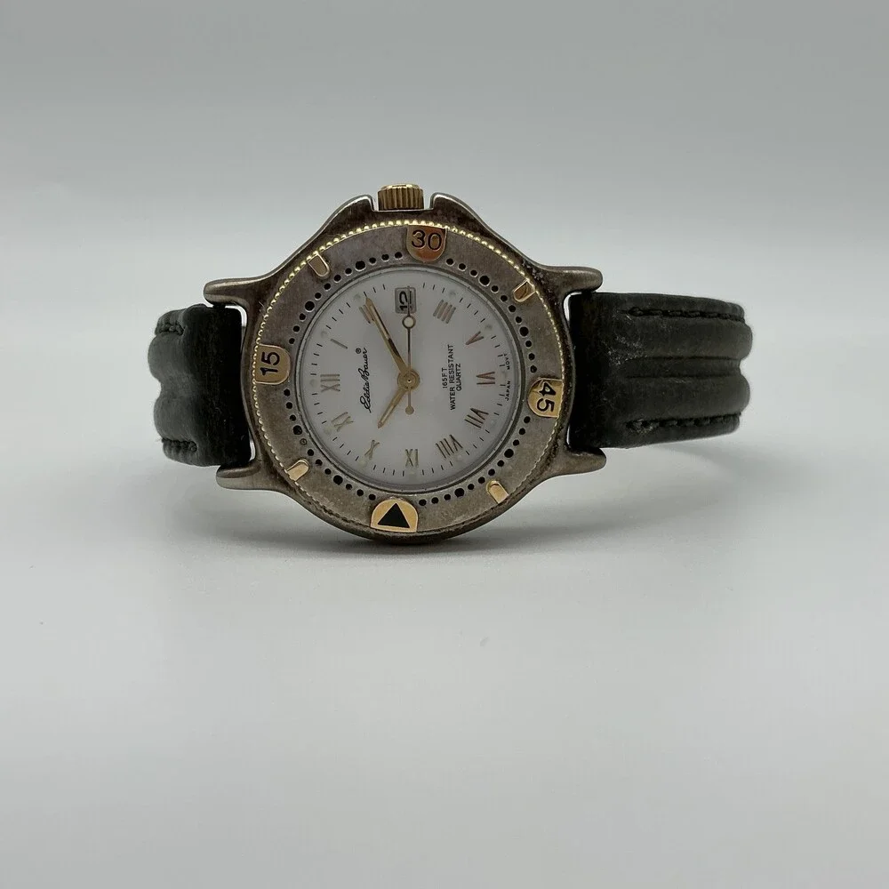 Vintage Eddie Bauer V102 Womens Watch 28mm White Dial Green Leather New Battery